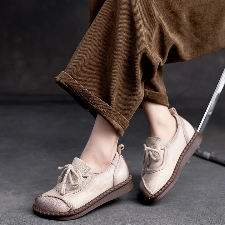 leather loafer shoes color beige size 7 for women