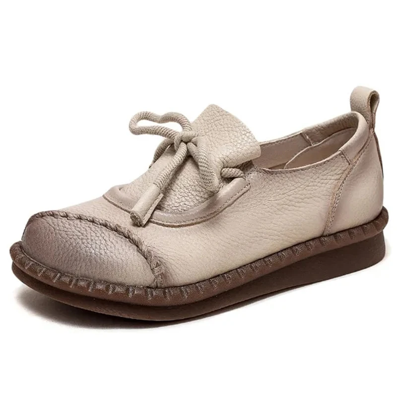 round toe loafer shoes color beige size 7 for women