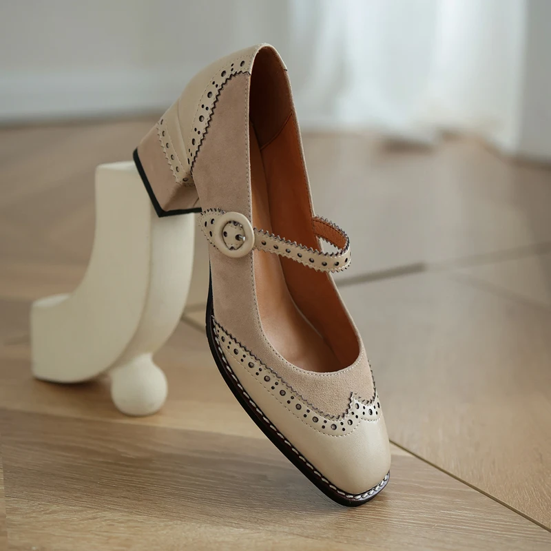 square heel pump shoes color apricot size 7 for women