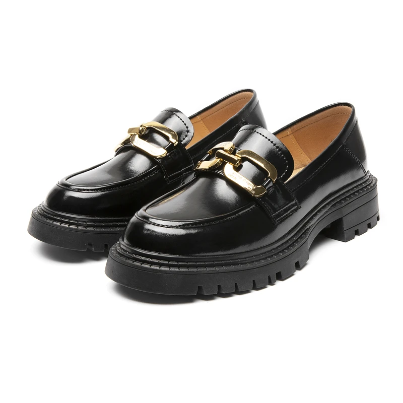 leather loafer shoes color black size 5 for women