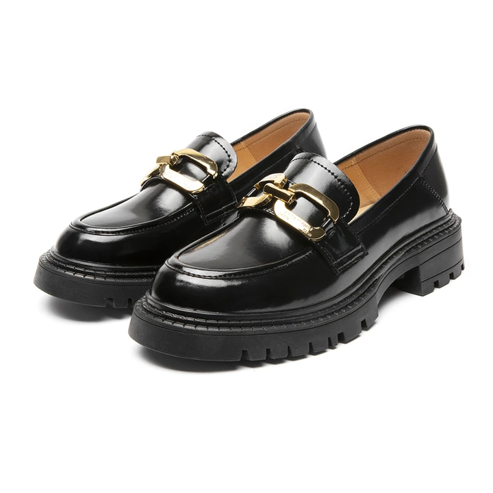 leather loafer shoes color black size 5 for women