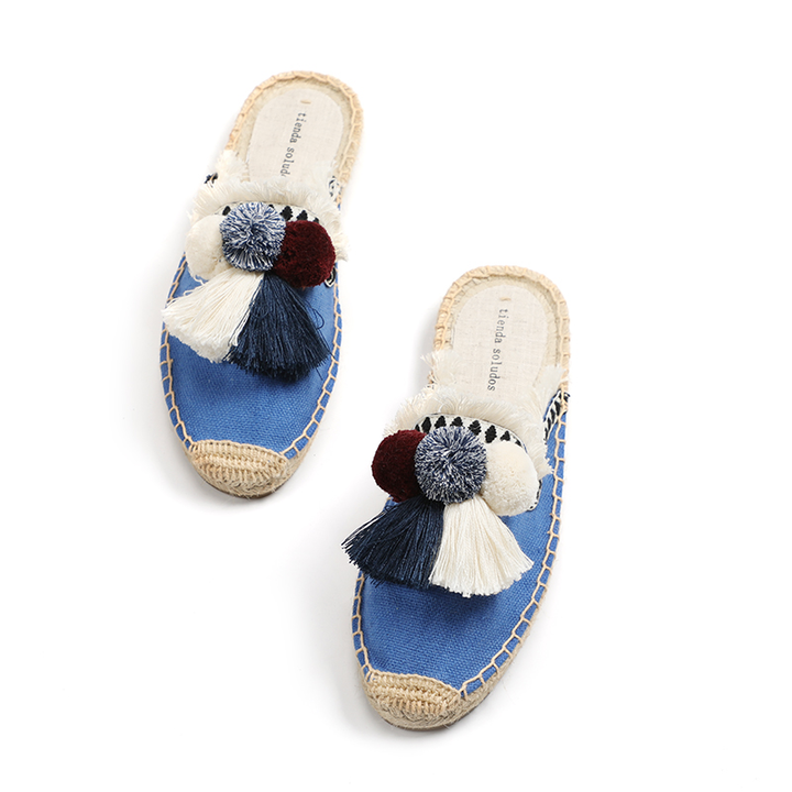 cotton fabric mules color blue size 8.5 for women