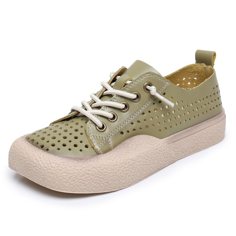 leather sneaker color green size 5.5 for women