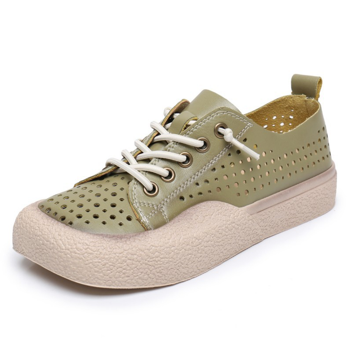 leather sneaker color green size 5.5 for women