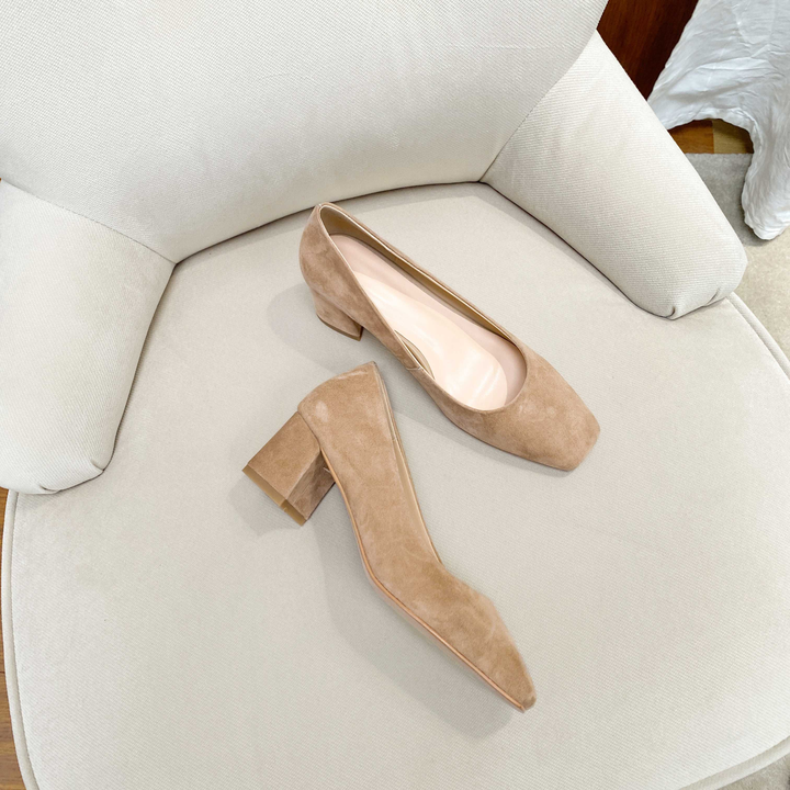 square toe pumps shoes color beige size 5 for women