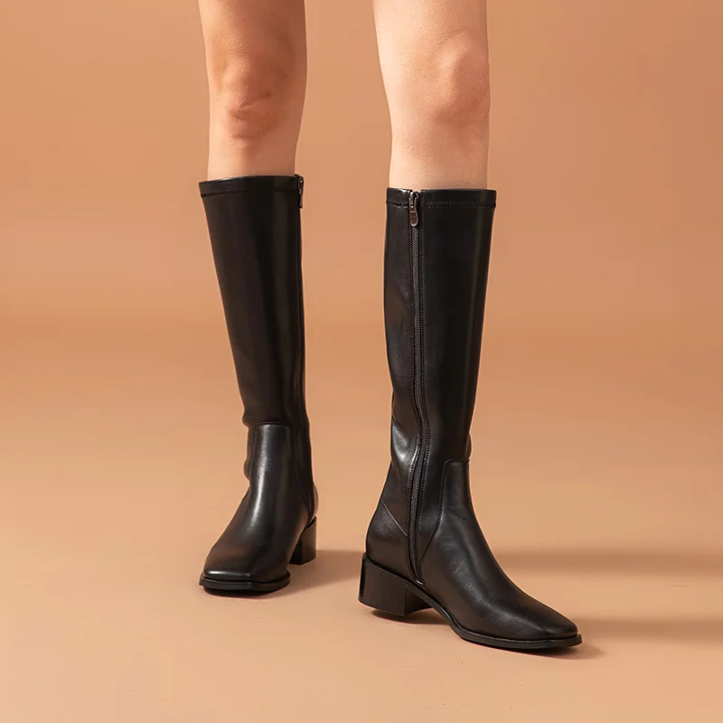 leather boots color black size 5 for women