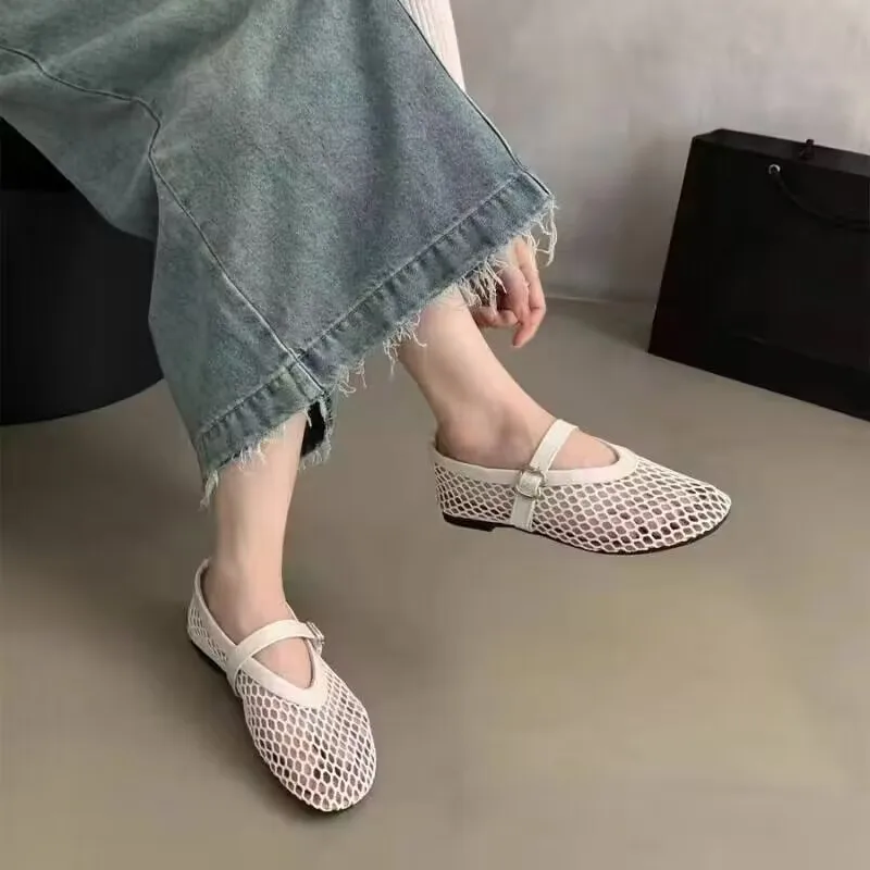 buckle strap flat shoes color white size 8 for women
