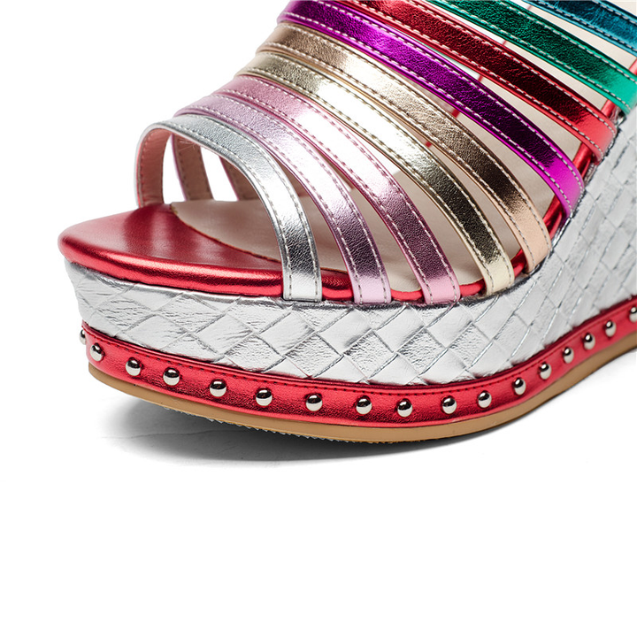 leather wedges color multi size 8 for women