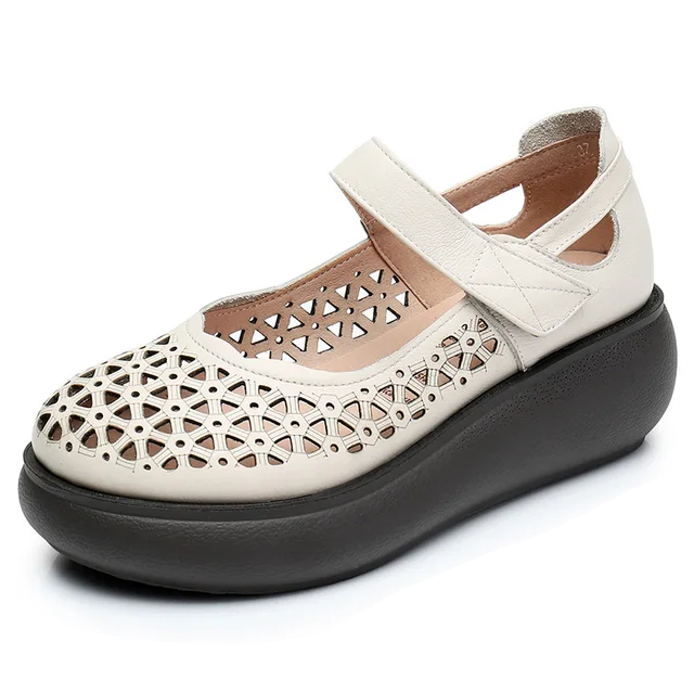 platform sandals color beige size 6 for women