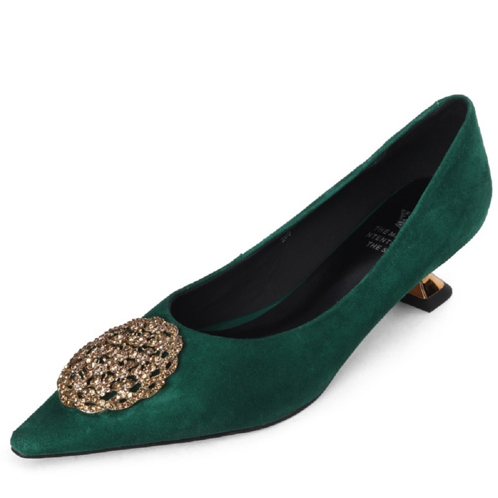 leather pumps shoes color green size 5.5 for women