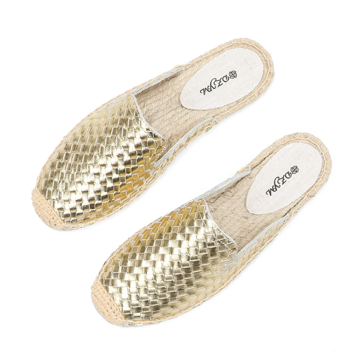 jute mule color gold size 9 for women