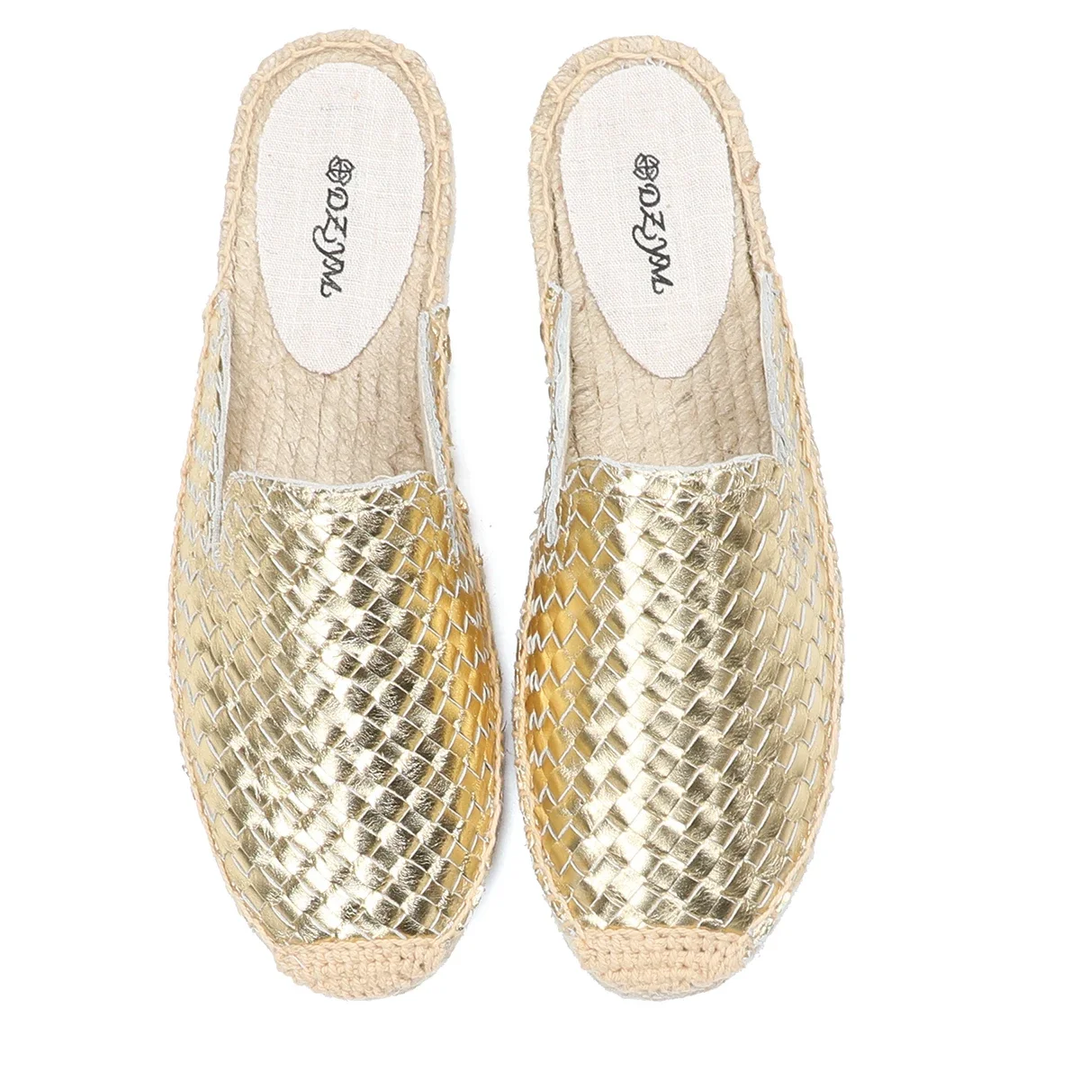 flats mule color gold size 5.5 for women