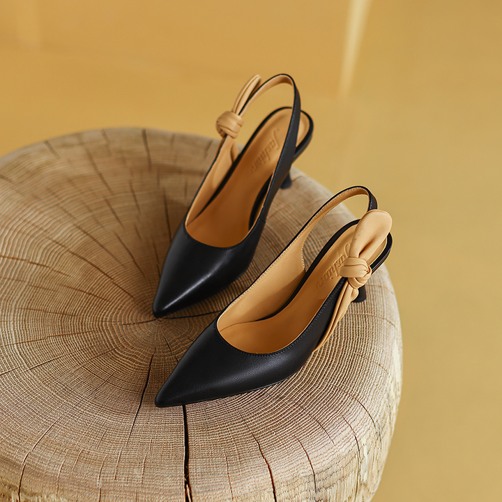 leather sandals color black size 6 for women