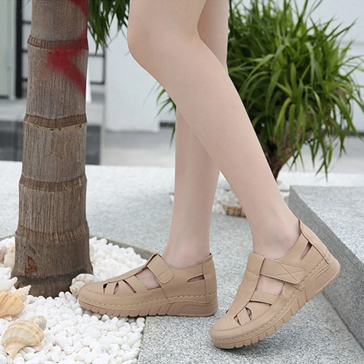 hook &amp; loop platform shoes color beige size 8 for women