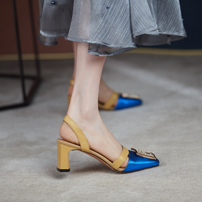 square heel sandals color blue size 9 for women