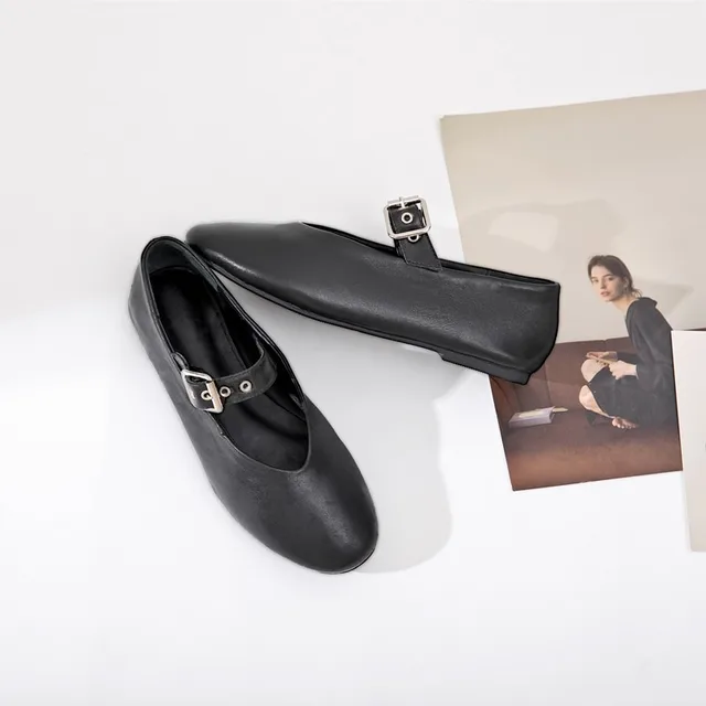soft flat shoes color black size 6 for women