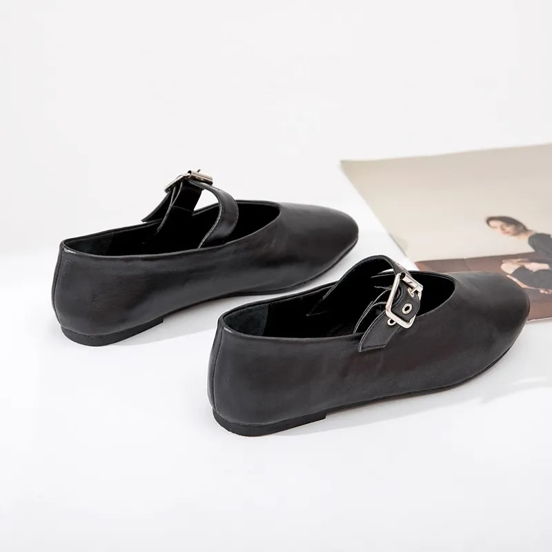 buckle flat shoes color black size 6.5 for women