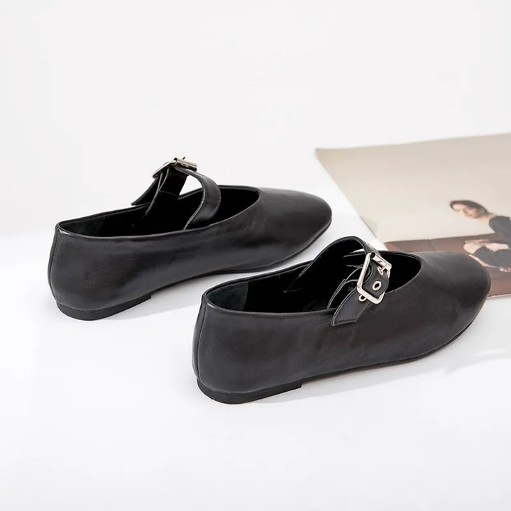 buckle flat shoes color black size 6.5 for women