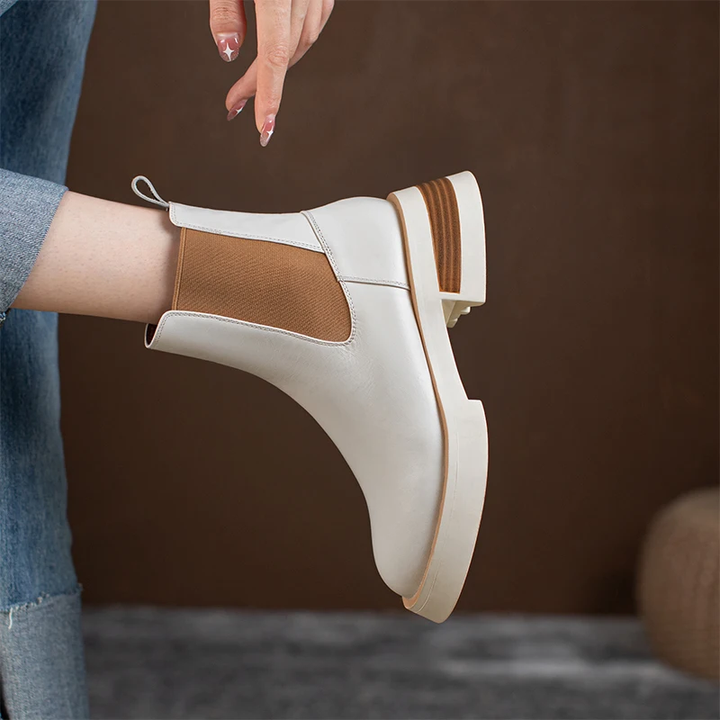 leather boots color beige size 5 for women