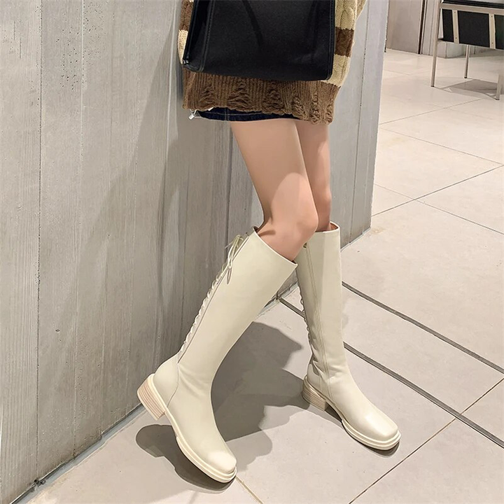 leather autumn boots color beige size 6 for women