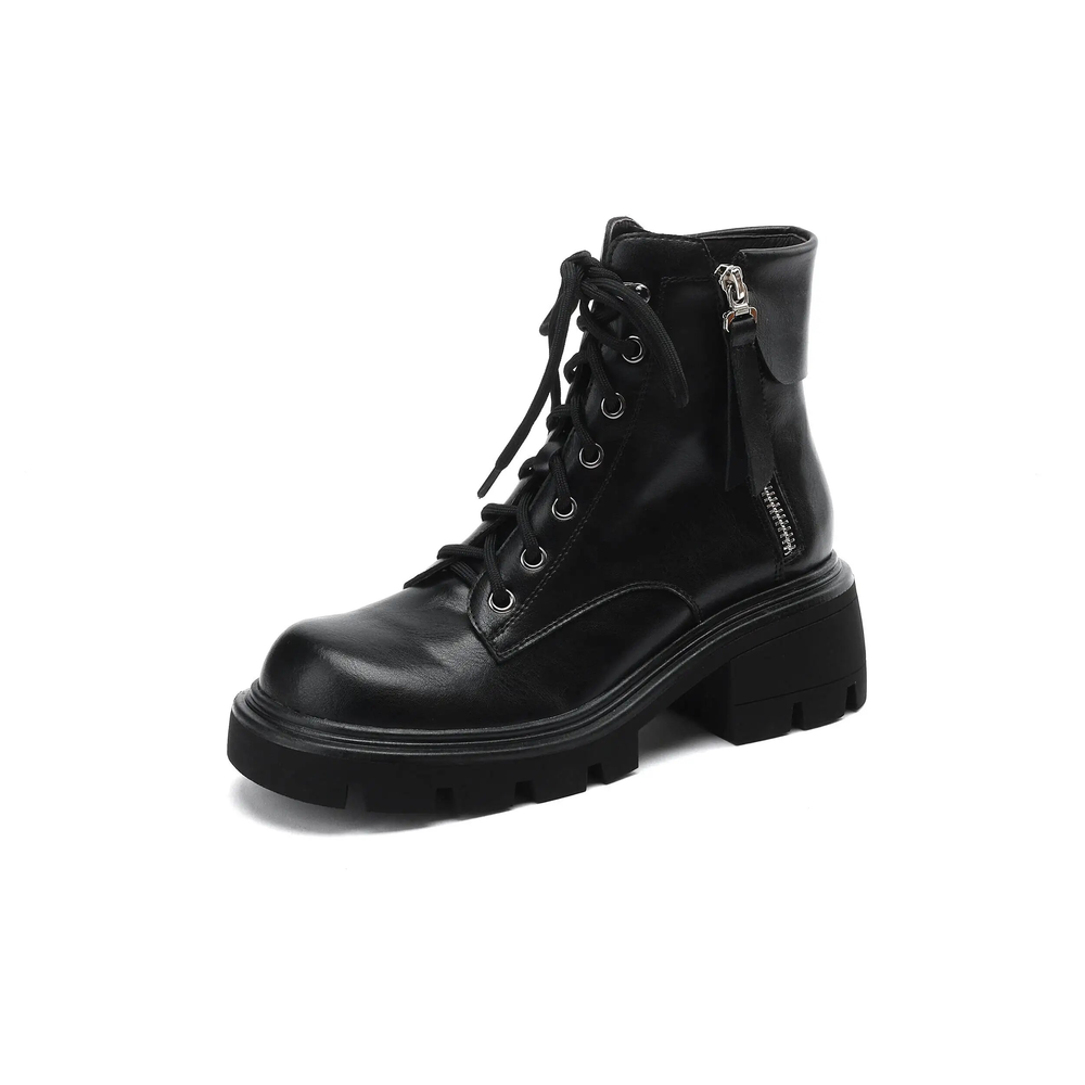 leather boots color black size 5 for women