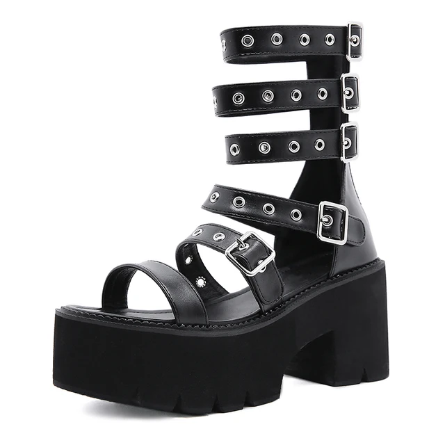 platform sandals color black size 5 for women
