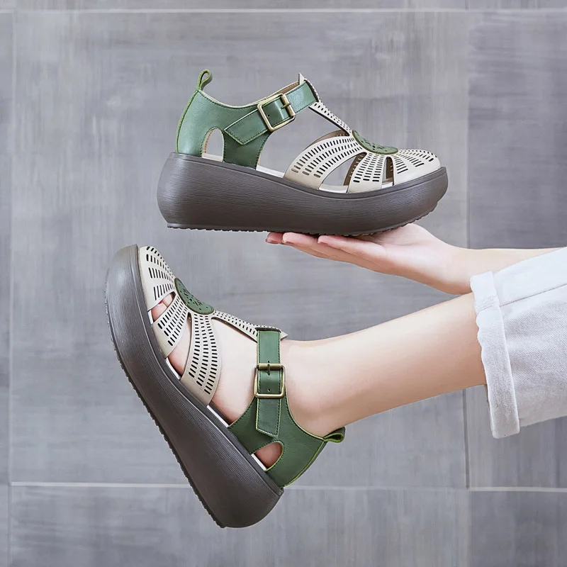 wedges sandals color green size 7 for women