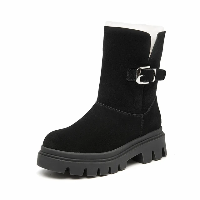 leather platform boots color black size 6 for women