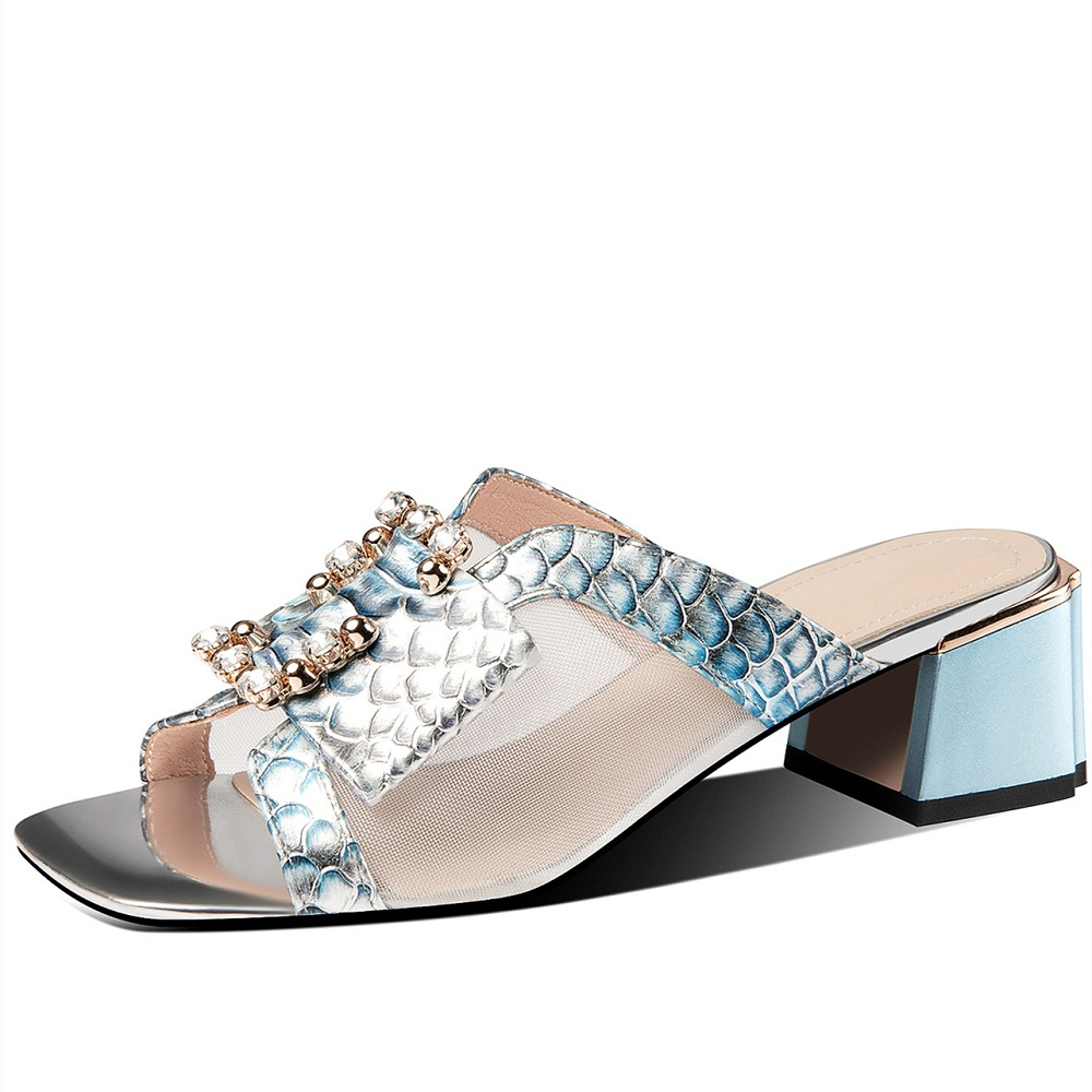 leather sandals color blue size 5 for women