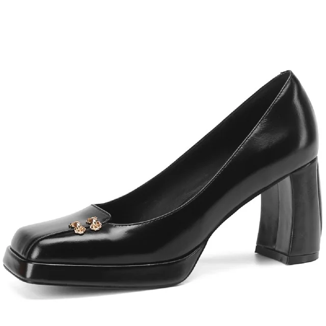 leather pumps shoes color black size 5 for women