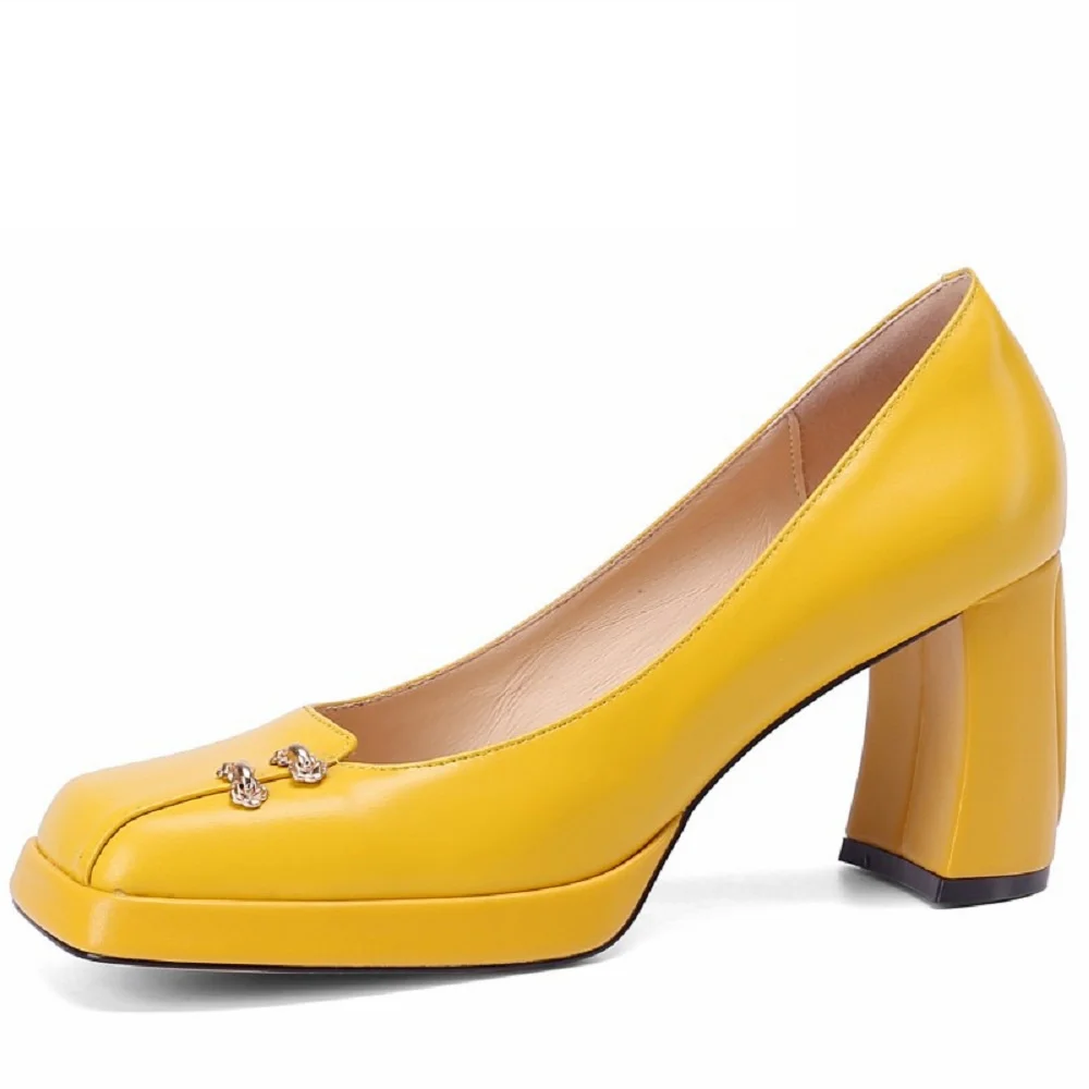 square toe pumps shoes color yellow size 6 for women
