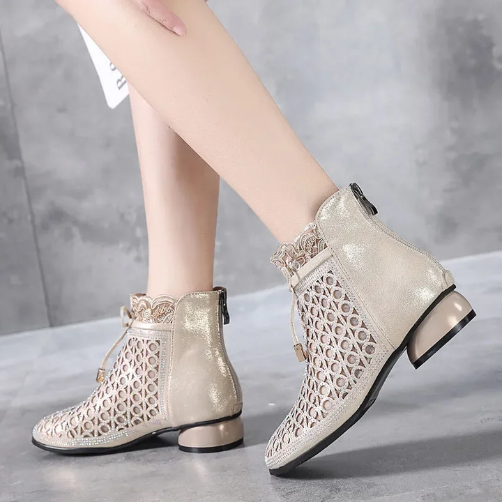 square heels booties color gold size 9 for women