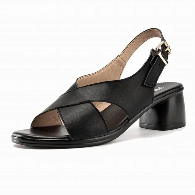 leather sandals color black size 5 for women
