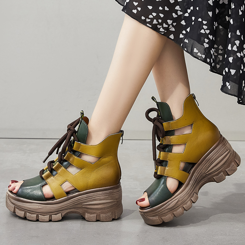 leather sandals color yellow size 7 for women 