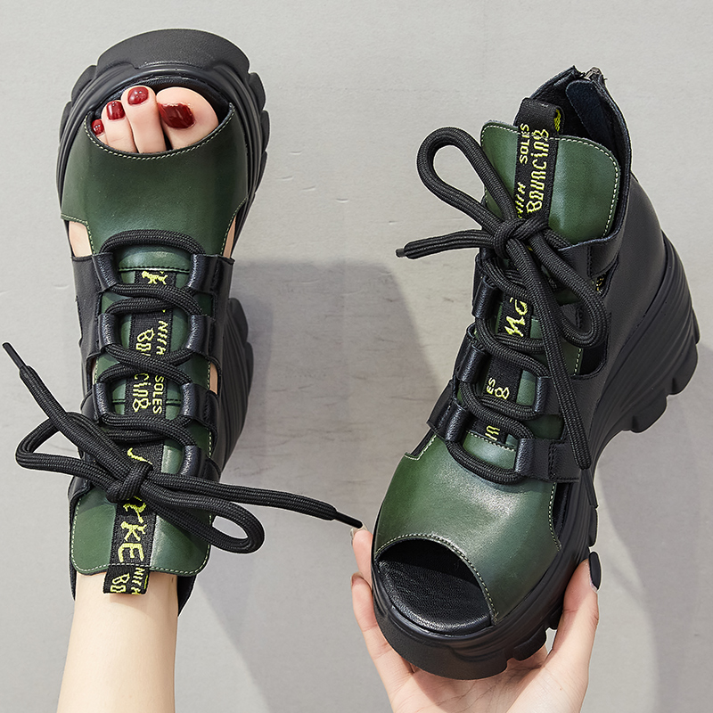 lace up sandals color green size 7 for women 