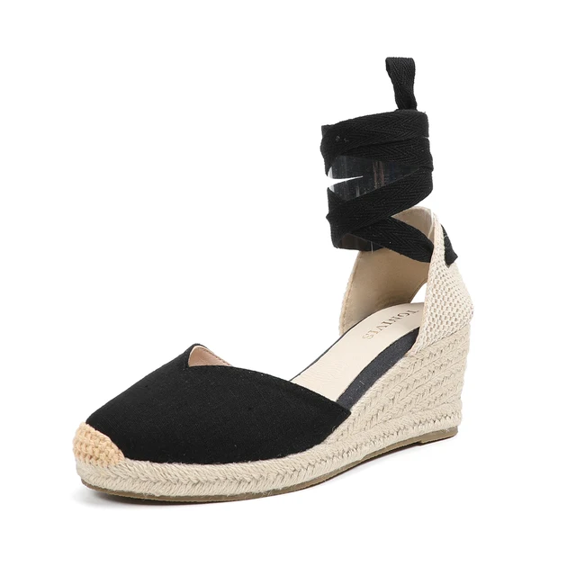wedges sandals color black size 5 for women