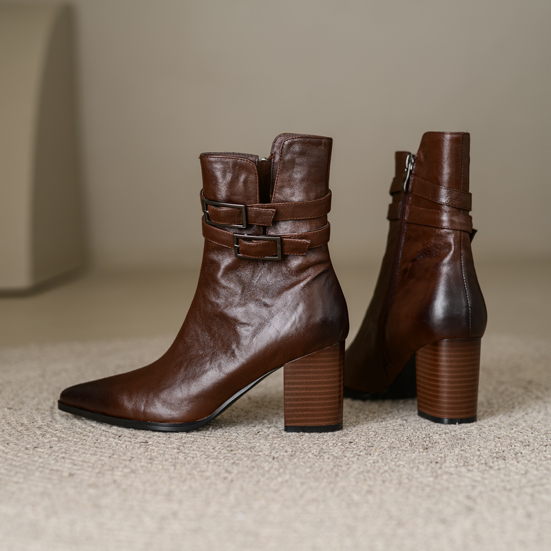 square heels boots color brown size 7 for women