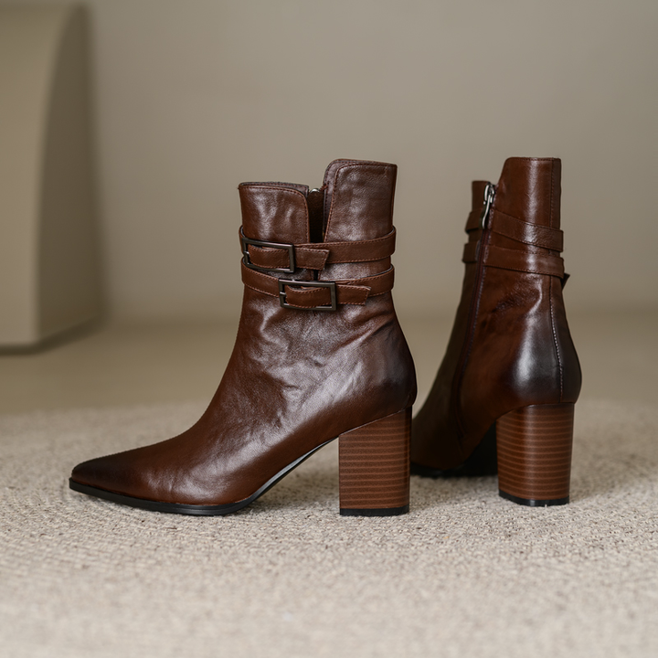 square heels boots color brown size 7 for women