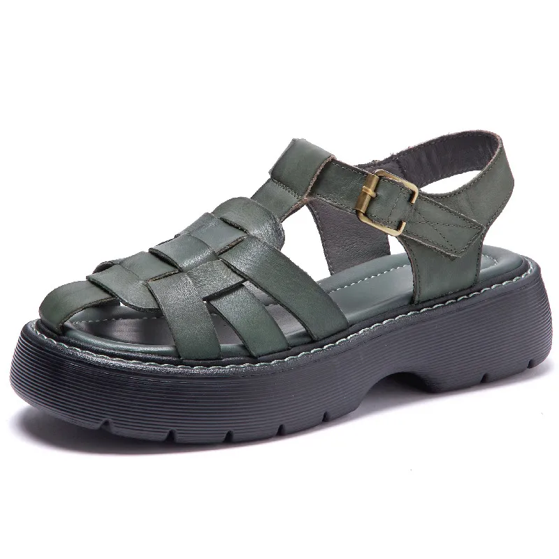 platform sandals color green size 5.5 for women