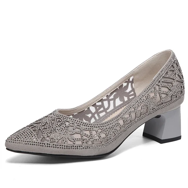 square heel pumps color gray size 6 for women