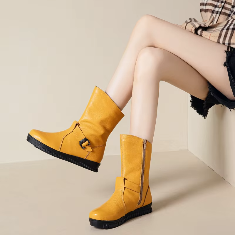 flat boots color yellow size 7 for women