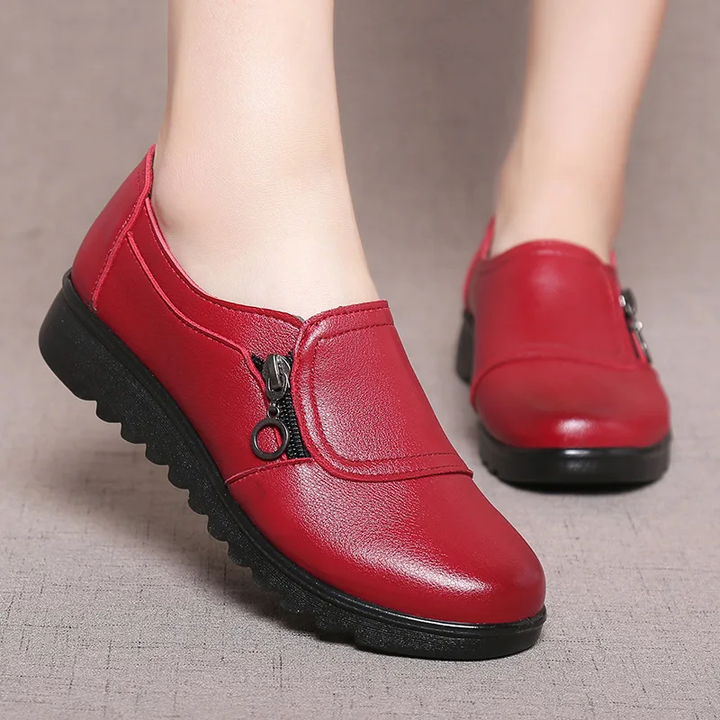 round toe slip on flats shoes color red size 7 for women