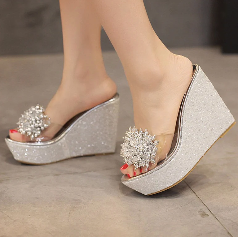 wedges sandals color silver size 6 for women