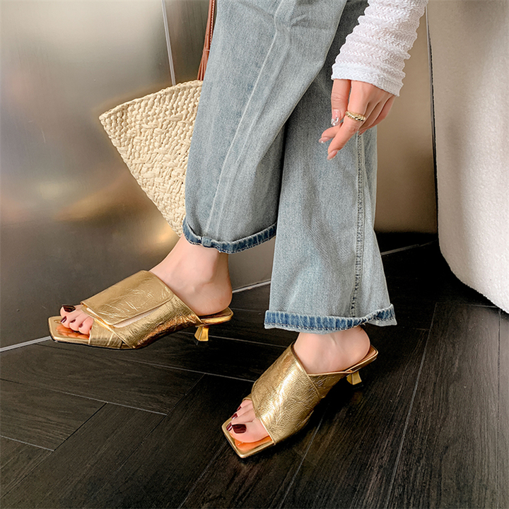  thin heels sandals color gold size 6 for women
