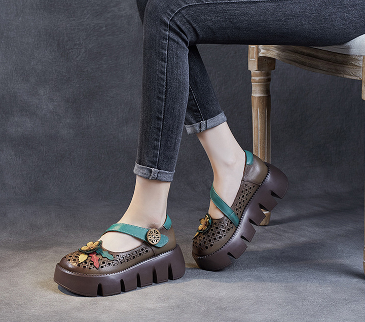 floral platform shoes color coffee size 8 for women
