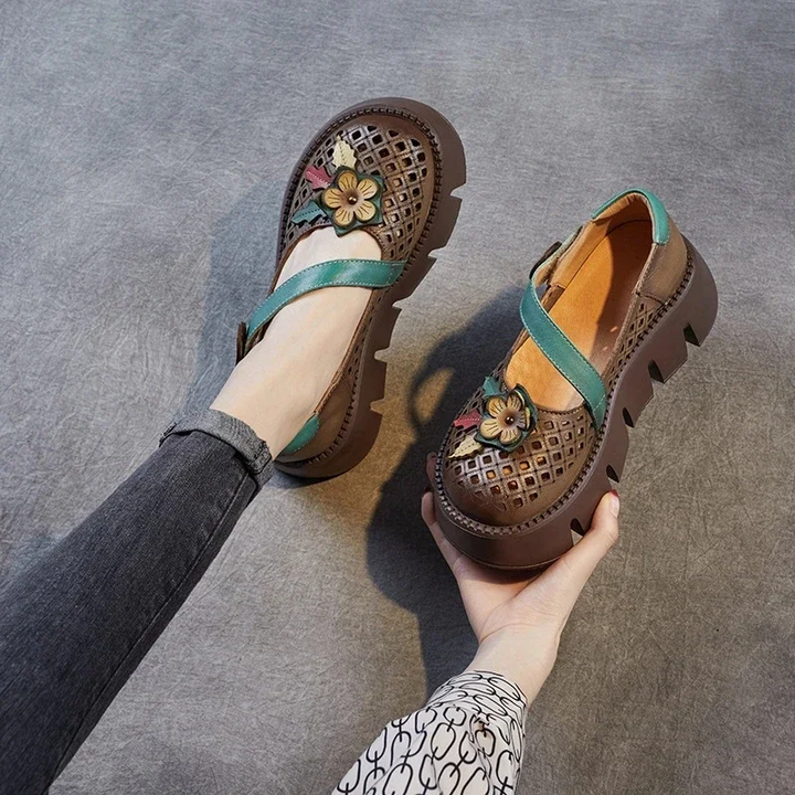 leather platform shoes color coffee size 7 for women