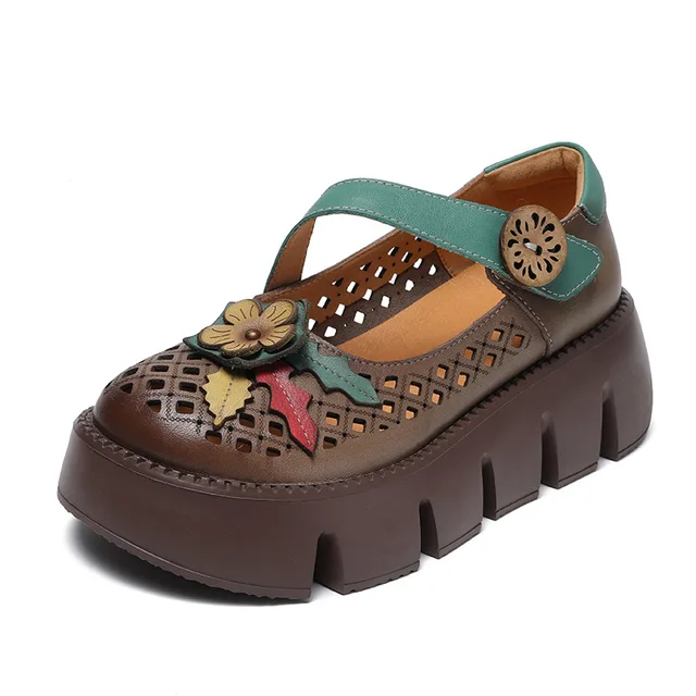 leather platform shoes color coffee size 5.5 for women