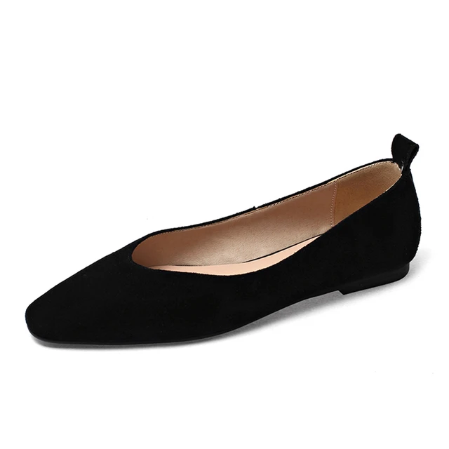 leather flats shoes color black size 5 for women