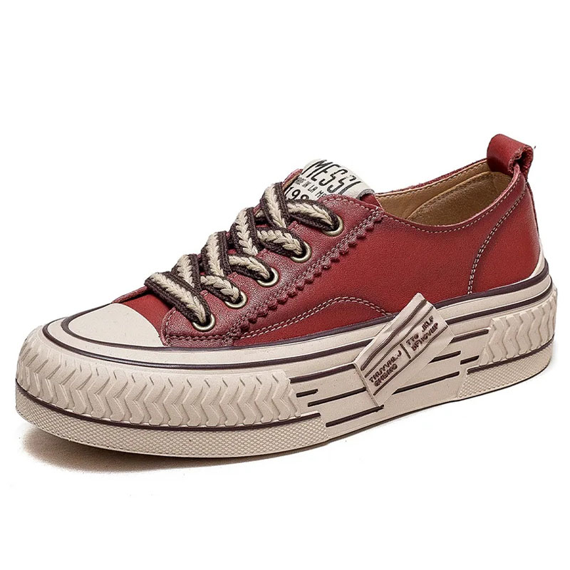 leather sneaker color red size 7 for women