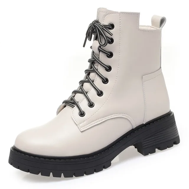 leather warm ankle boots color beige size 5.5 for women